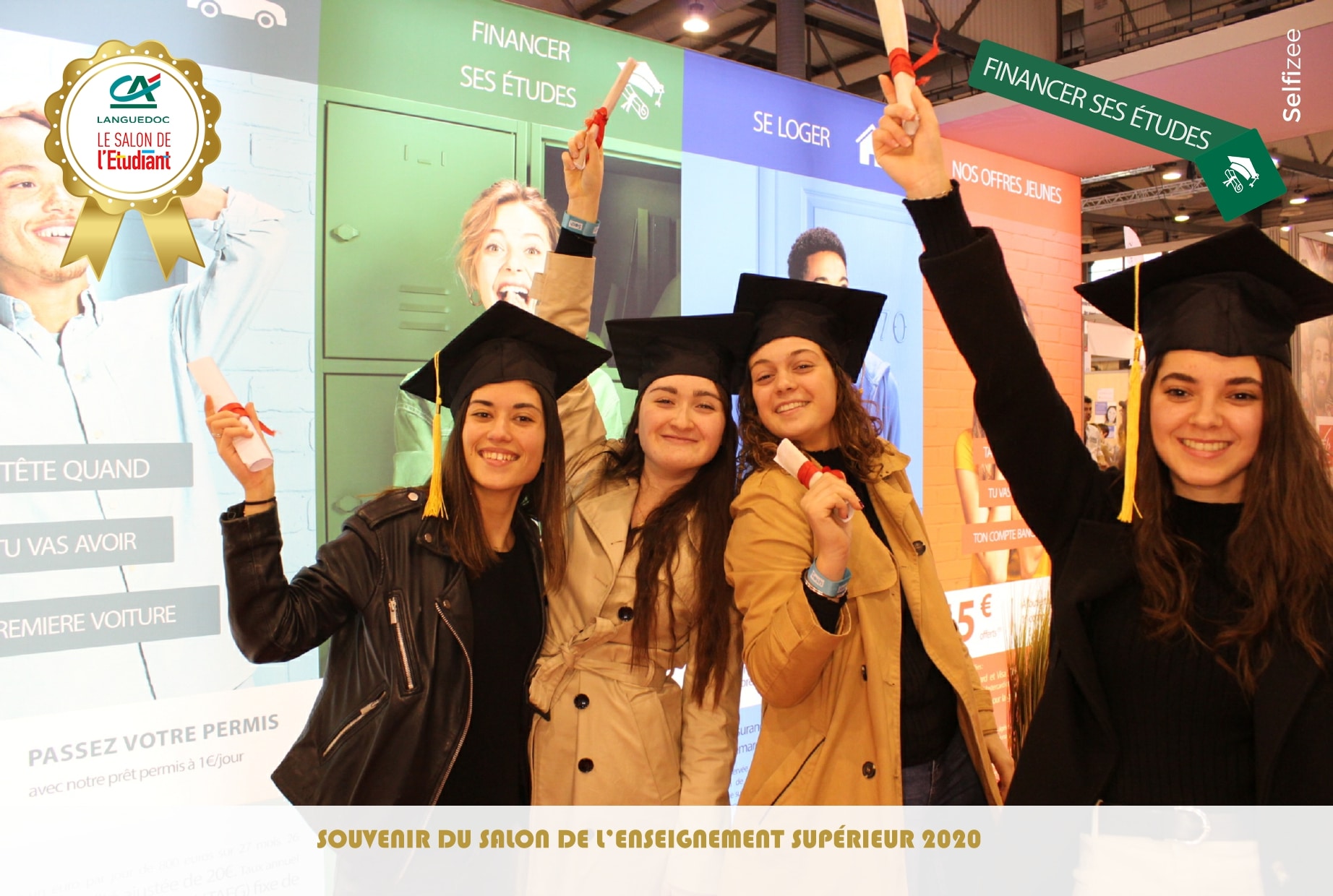 Photo personnalisée avec animation borne selfie et accessoires au stand Crédit Agricole du Languedoc au salon de l'Enseignement Supérieur Montpellier 2020