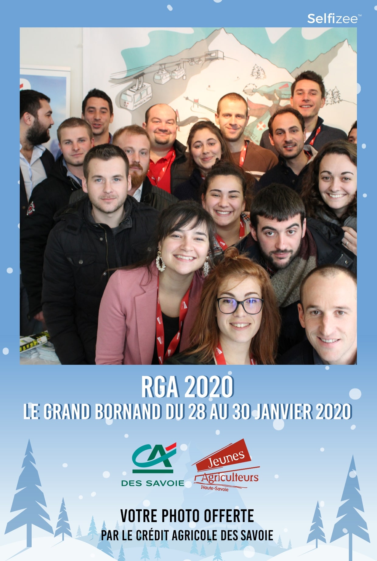 Animation selfie box au stand Crédit Agricole à la session RGA 2020 au Grand-Bornand près d'Annecy - borne photo connectée avec imprimante