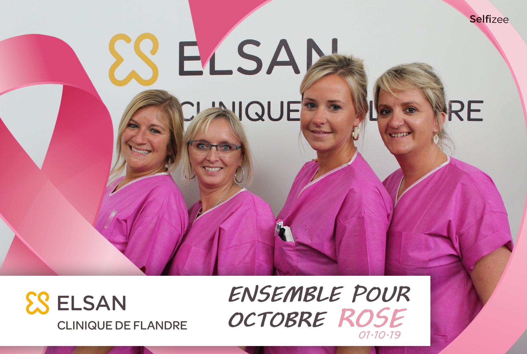 Borne photo et animation selfie à la clinique de Flandre ELSAN à Coudekerque-Branche à côté de Dunkerque pour opération octobre rose 1 selfie = 1€ reversé à l'association Au-delà du Cancer