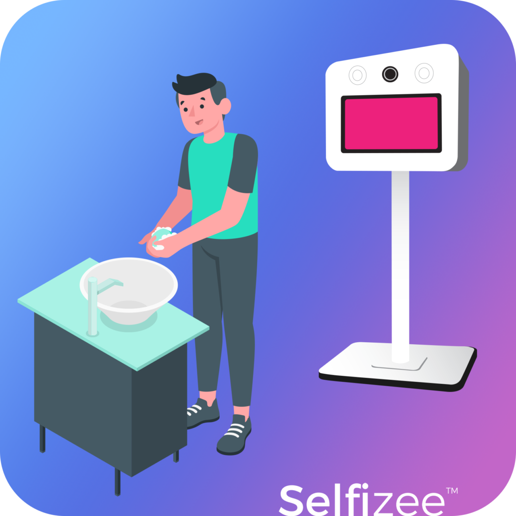Désinfection des mains pour l'utilisation des bornes photos Selfizee