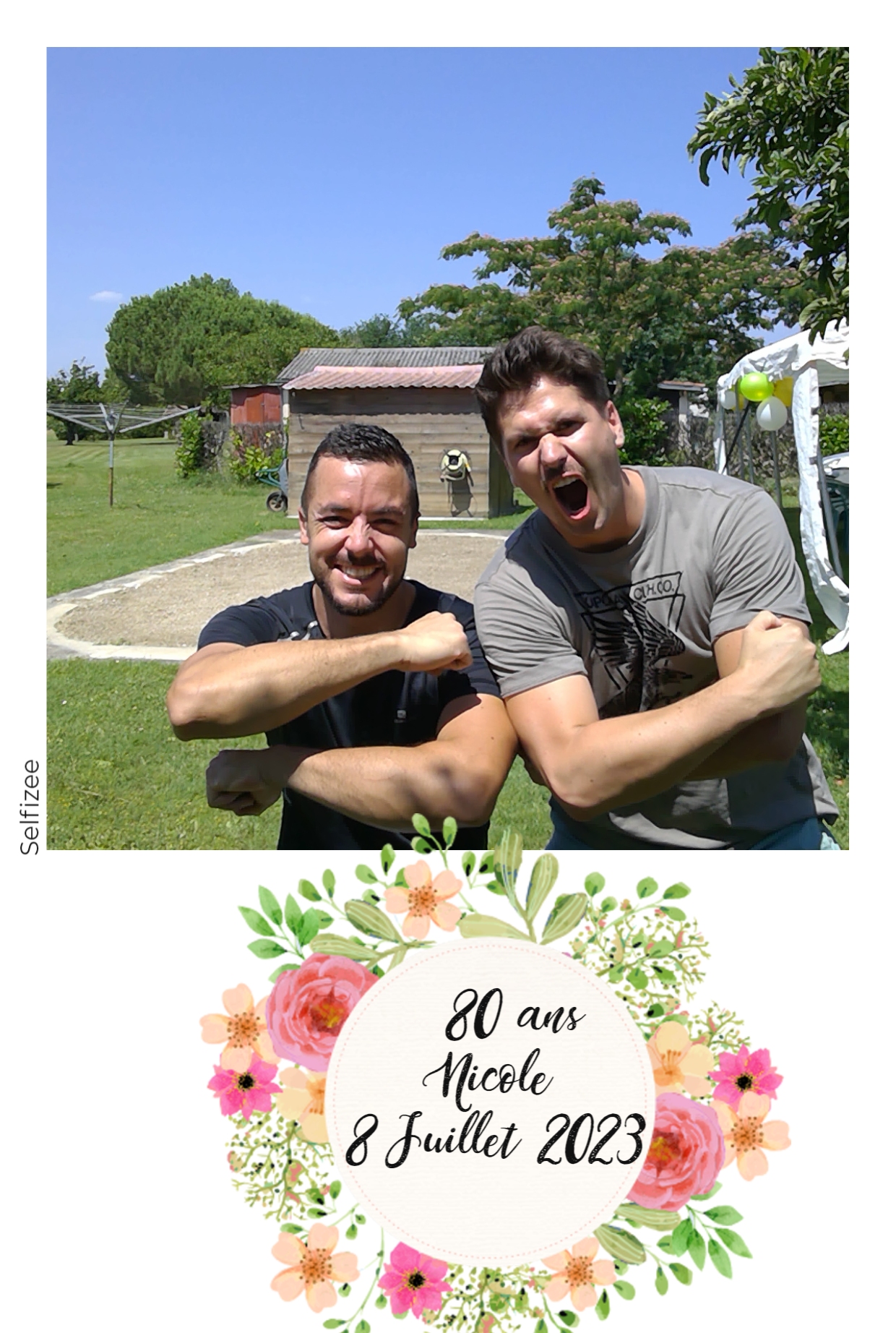 Location photobooth anniversaire , 80 ans, borne photo en extérieur, nature, fun, avec amis et famille