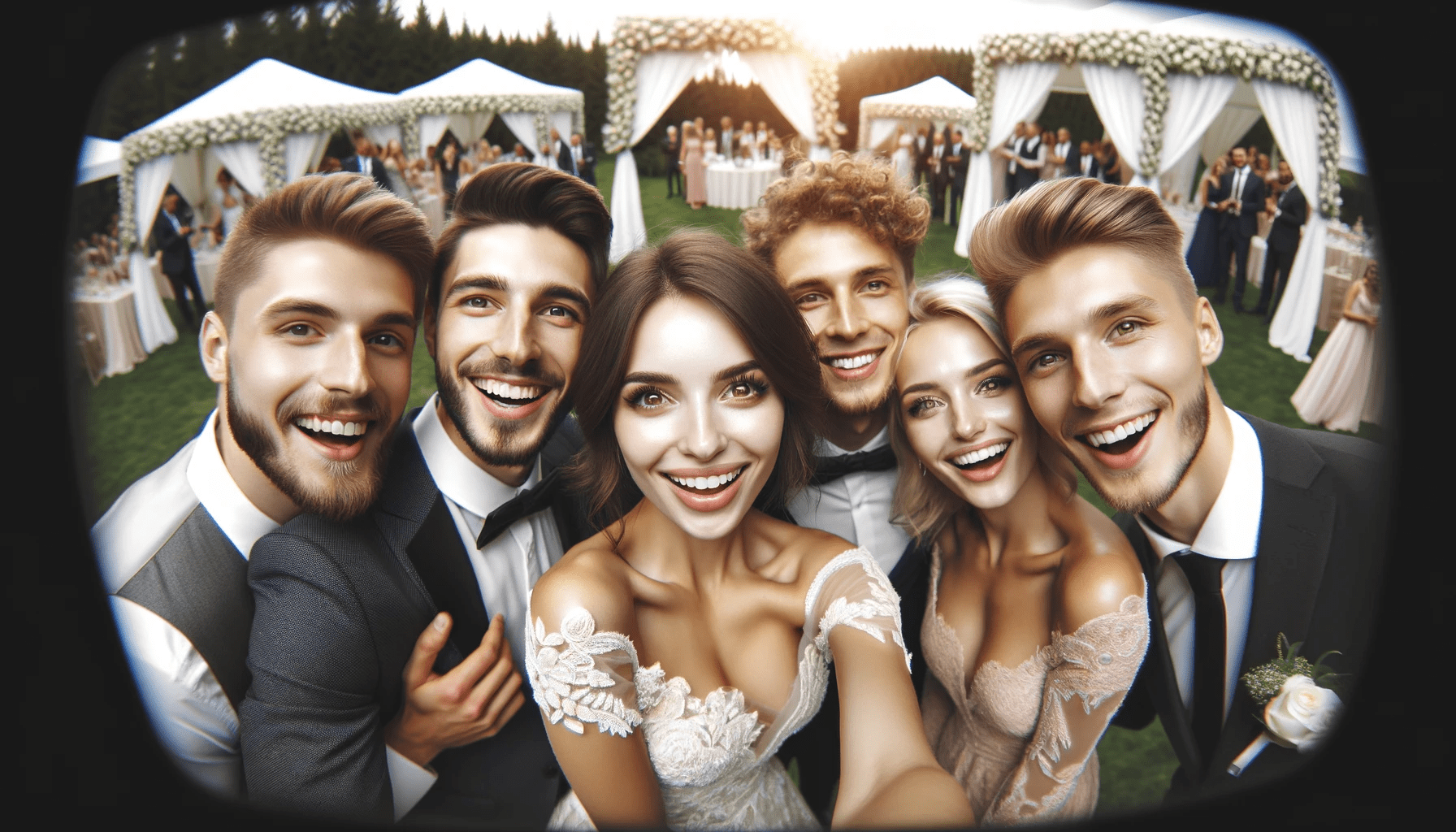 rire et joie devant la selfie box  de mariage